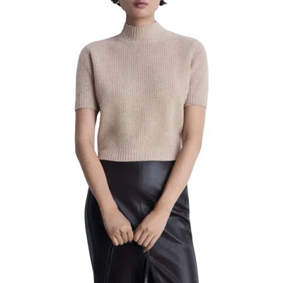 Mango Short Sleeve Wool Mock Neck Crop Sweater In Yellow