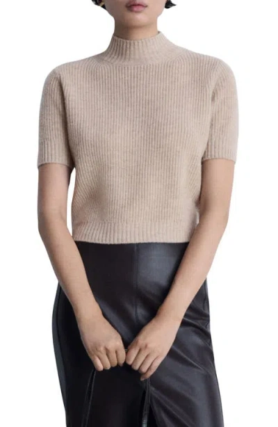 Mango Short Sleeve Wool Mock Neck Crop Sweater In Light/pastel Grey