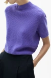Mango Short Sleeve Wool Mock Neck Crop Sweater In Purple