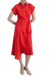 Mango Short Sleeve Wrap Shirtdress In Coral Red
