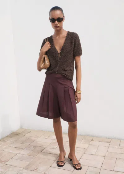 Mango Short-sleeved Bouclé Cardigan Chocolate