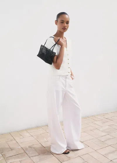Mango Short-sleeved Bouclé Cardigan White