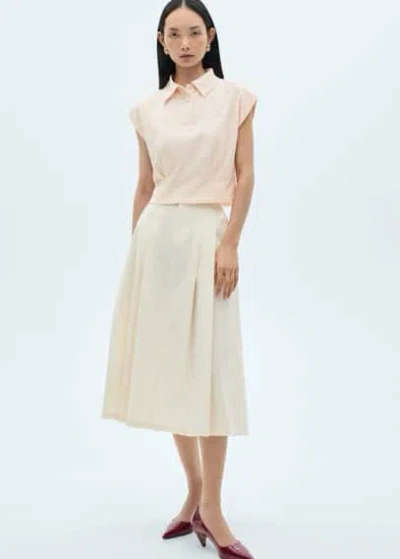 Mango Polo Coton Manches Courtes Rose Pastel - Femme - L -