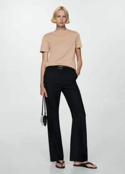 Mango Short-sleeved Cotton T-shirt Beige In Beige