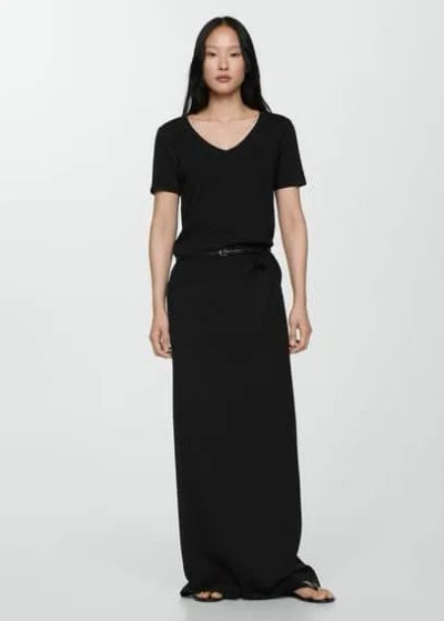 Mango Short-sleeved Cotton T-shirt Black