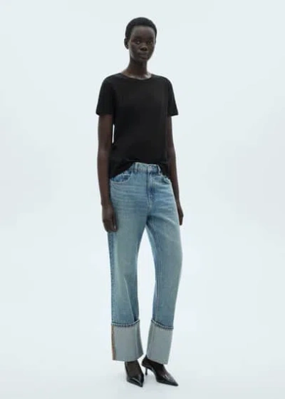 Mango Short-sleeved Cotton T-shirt Black