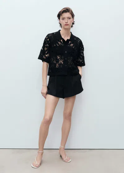 Mango Short-sleeved Crochet Cardigan Black