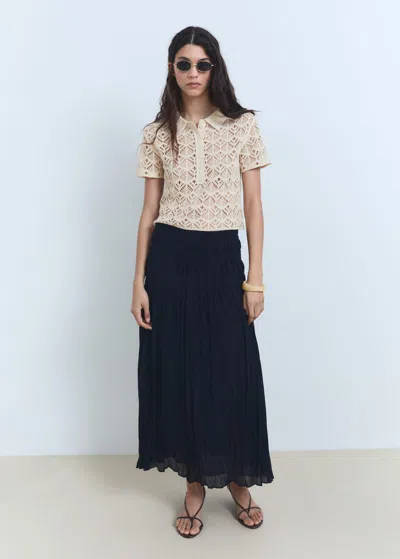 Mango Short-sleeved Crochet Sweater Ecru