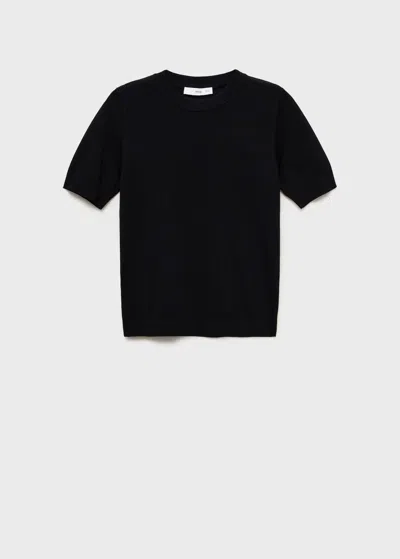 Mango Short-sleeved Fine-knit Sweater Black