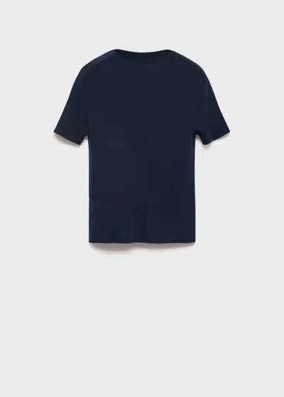 Mango Short-sleeved Fine-knit Sweater Navy