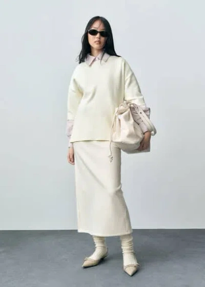 Mango Short-sleeved Fine-knit Sweater White