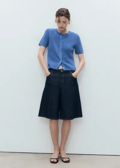 Mango Short-sleeved Knitted Cardigan Vibrant Blue