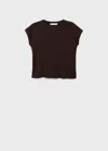 Mango Short-sleeved Knitted Cotton Sweater Chocolate