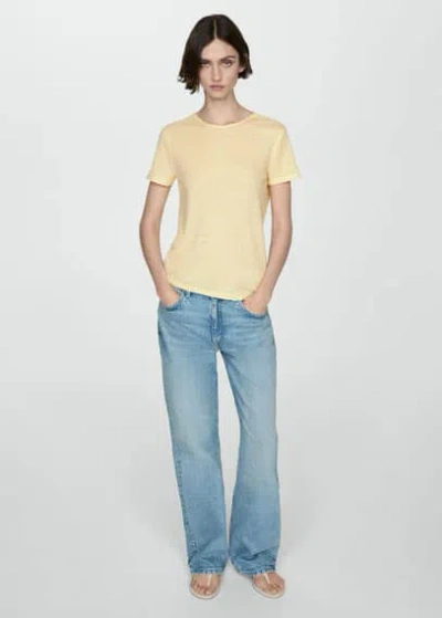 Mango T-shirt Lin Manches Courtes In Jaune Pastel
