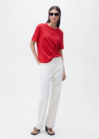 Mango Short-sleeved Linen T-shirt Red