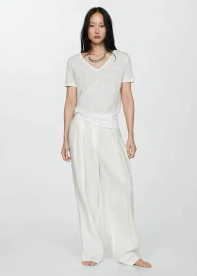 Mango Short-sleeved Linen T-shirt White