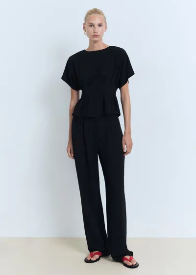 Mango Short-sleeved Peplum Blouse Black