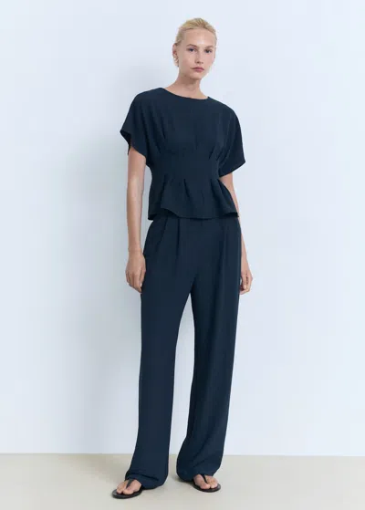 Mango Short-sleeved Peplum Blouse Navy