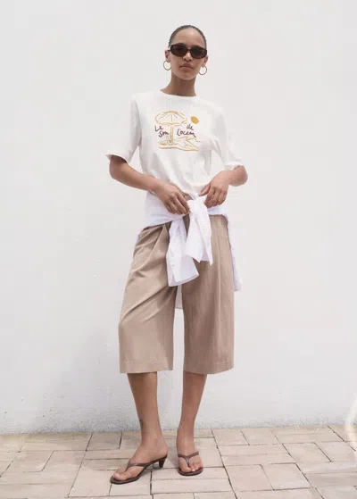Mango T-shirt Imprimé Manches Courtes Blanc Cassé - Femme - L -  In White