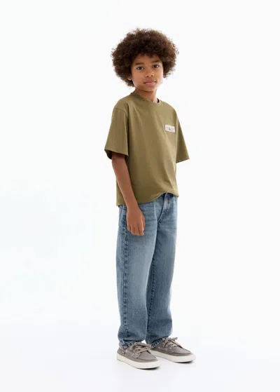 Mango Kids' Short-sleeved Printed T-shirt Olive Green