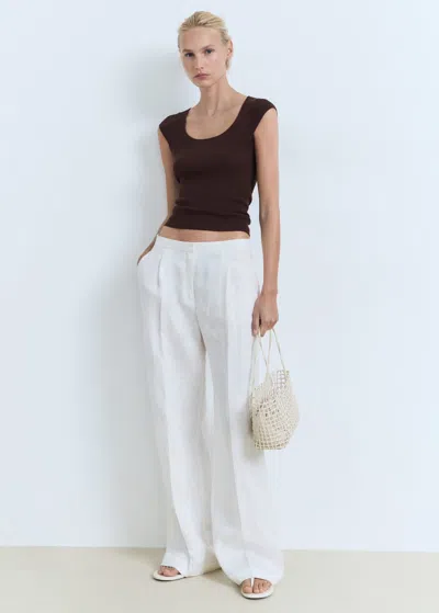 Mango Short-sleeved Ribbed Sweater Chocolate