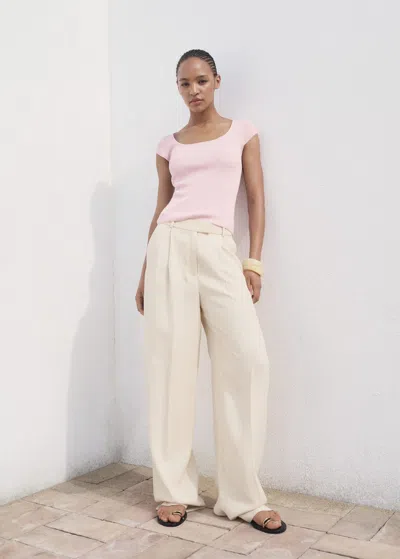Mango Short-sleeved Ribbed Sweater Pastel Pink