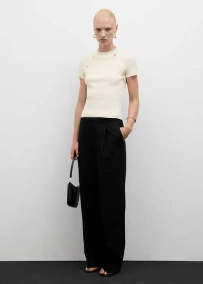 Mango Short-sleeved Ribbed Sweater With Buttons Ecru