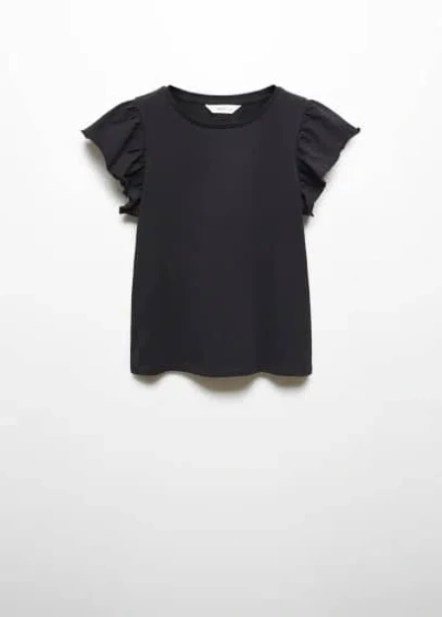 Mango Kids' Short-sleeved Ruffle T-shirt Black