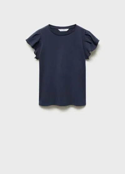 Mango Kids' Short-sleeved Ruffle T-shirt Dark Navy