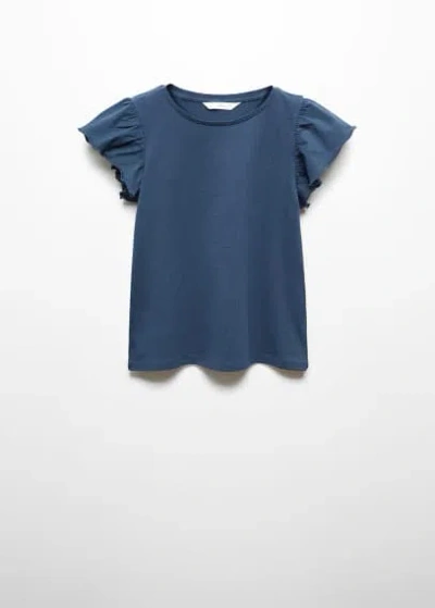 Mango Kids' Short-sleeved Ruffle T-shirt Dark Navy