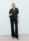 Mango Short-sleeved Satin Shirt Black
