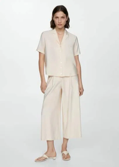Mango Short-sleeved Satin Shirt Ecru