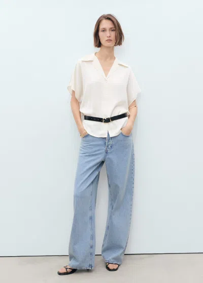 Mango Short-sleeved Satin Shirt Off White
