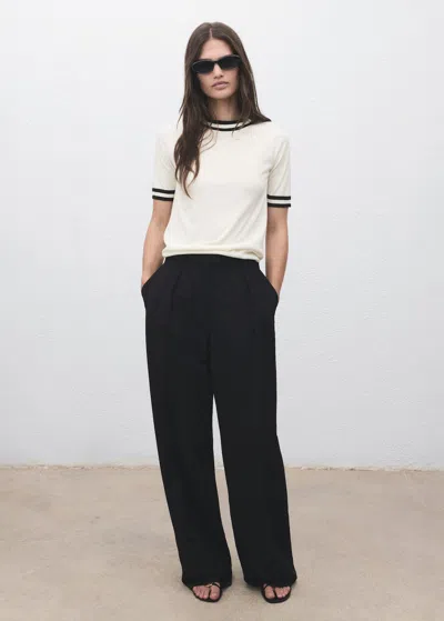Mango Short-sleeved Sweater With Contrasting Stripes Ecru In White