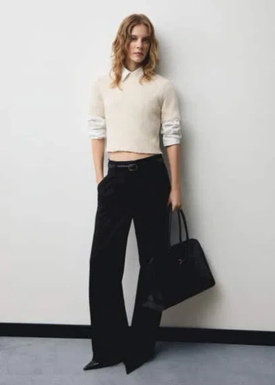 Mango Short-sleeved Sweater With Glitter Detail Ecru