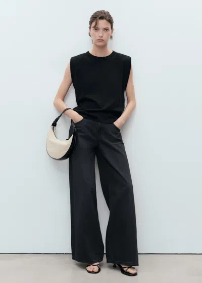 Mango Short-sleeved T-shirt With Shoulder Pads Black