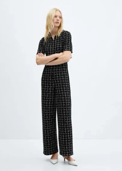 Mango Combinaison Tweed Manches Courtes In Noir