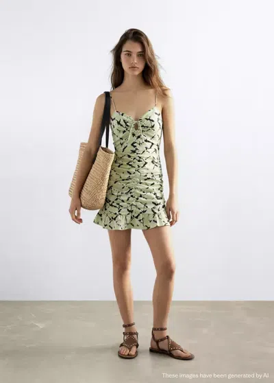 Mango Short Tie-dye Draped Dress In Lime