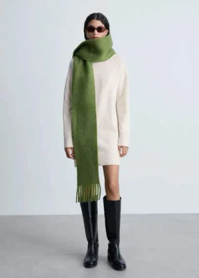 Mango Short Turtleneck Knitted Dress Ecru In Écru