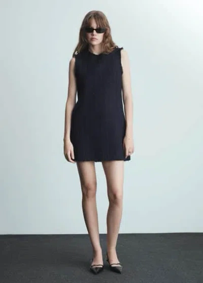 Mango Short Tweed Dress Dark Navy