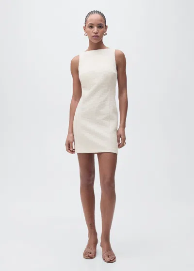 Mango Short Tweed Dress Ecru
