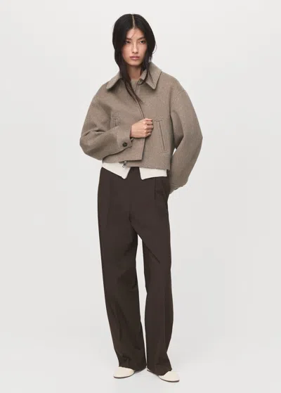 Mango Short Wool-blend Jacket Sand