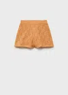 Shop Mango Openwork Knitted Shorts Pastel Orange