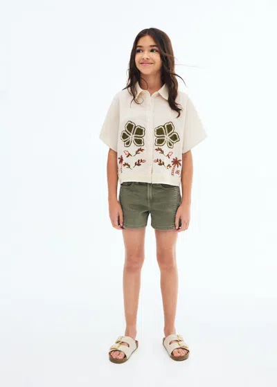 Mango Kids' Shorts With Stitching Detail Khaki In Green