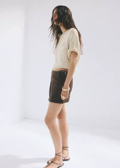 Mango Short-sleeve Heathered Knit Sweater In Neutral
