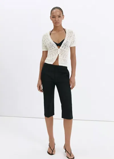Mango Short-sleeve Open-knit Cardigan In Brown