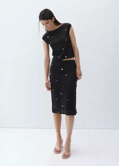 Mango Short-sleeve Sequined Top In Black