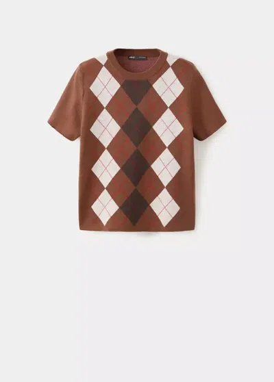Mango Short-sleeved Argyle Sweater In Brown