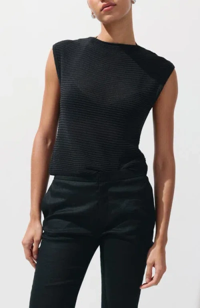 Mango Short-sleeved Crewneck Sweater In Black