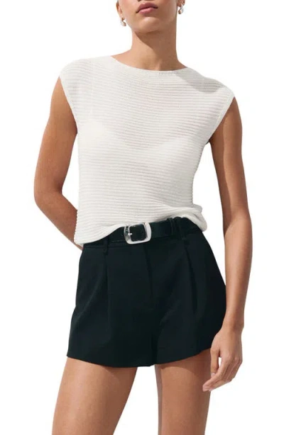 Mango Short-sleeved Crewneck Sweater In White